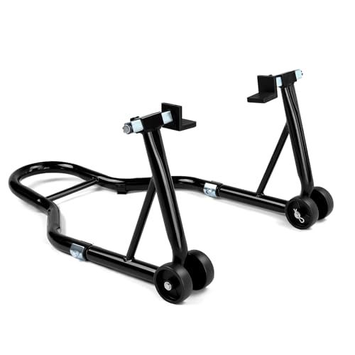バイクスタンド リア メンテナンススタンド 後輪用 整備用 耐荷重340kg 750LBS キャスター付き L型 ブラック*vj