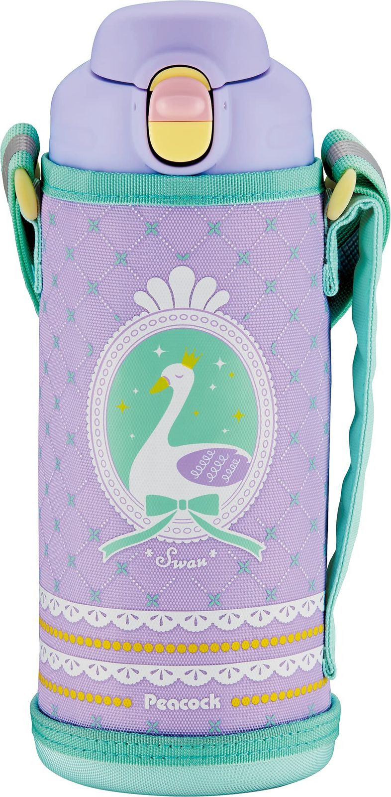 新品 ピーコック 水筒 子供 保冷 保温 1000ml ワンタッチ 直飲み 女の子 キッズ ステンレス 広口 魔法瓶 マグボトル 1L パープル 白鳥 AJF-F100 AV