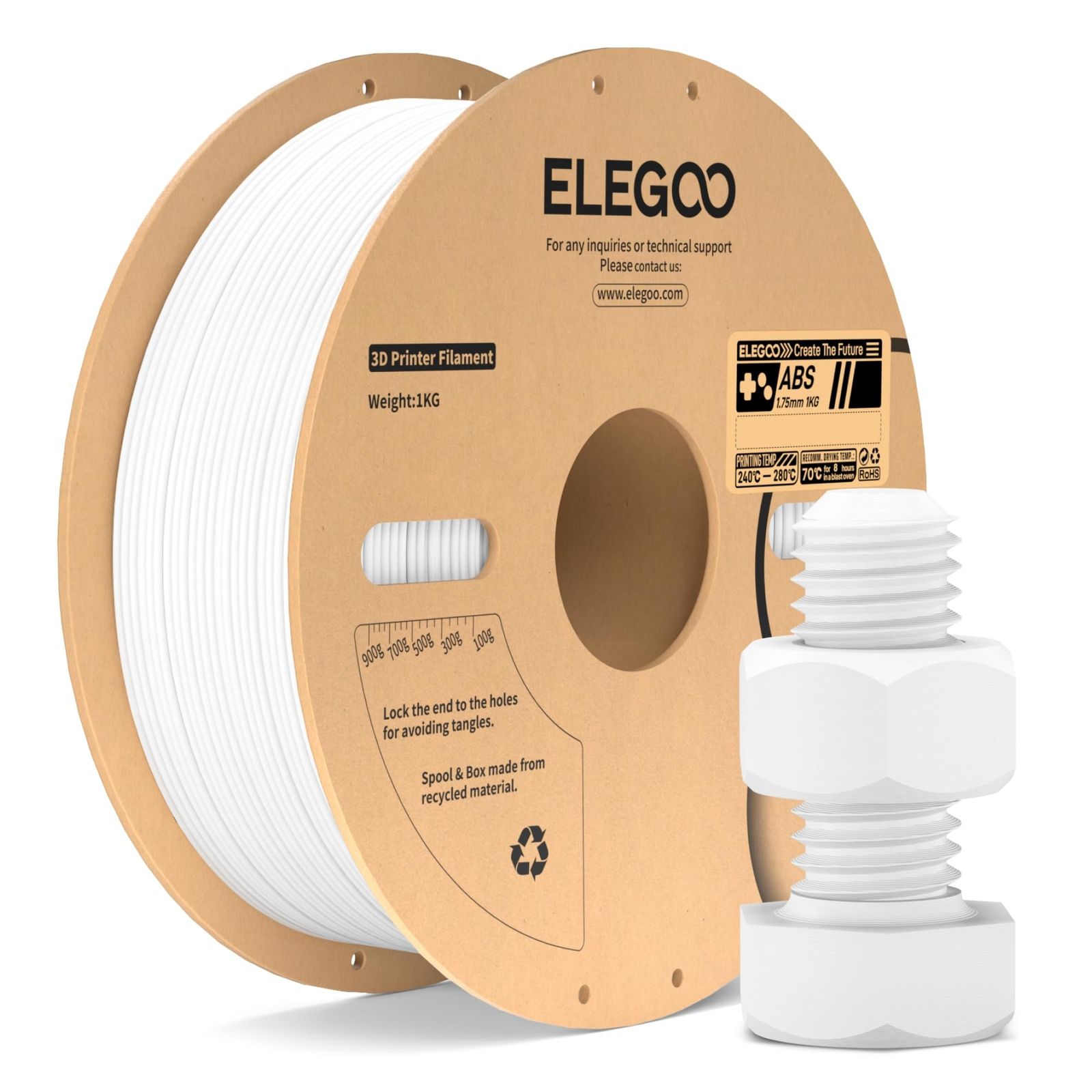 ELEGOO ABS 3Dプリンターフィラメント 1.75mm ホワイト - メルカリ