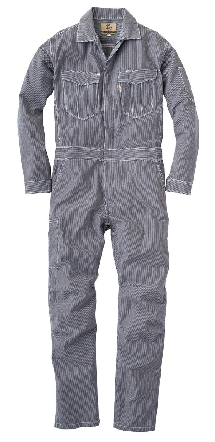 新品 GRACE ENGINEERS 綿麻ストライプ長袖ツナギ LADIES 春夏用 ﾌﾞﾗｯｸヒッコリー GE587 20 11号