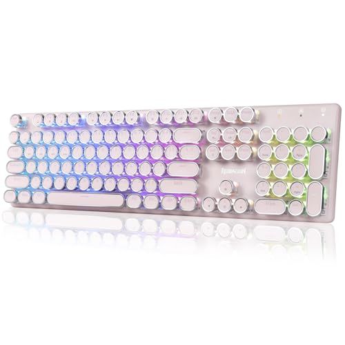 【新品】タイプライター風キーボード 無線 青軸 テンキー付き フルサイズ 英語配列 (有線/BT/2.4G) ゲーミング メカニカル クリッキー RGBバックライト メタルパネル かわいい レトロ 丸型キー パソコン用 Windows/Mac 5425b41b