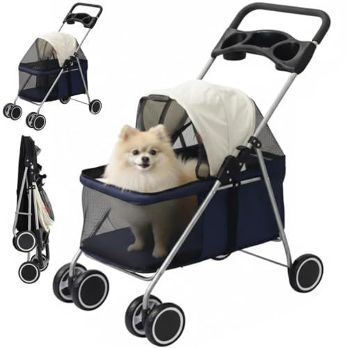 ペットキャリーカート ペットカート 小型犬 中型犬 【軽量 畳みやすい】 犬用カート ペットベビーカー 前輪360°後輪ブレーキ付き 耐荷重15Kg 老犬介護 お出かけ 公園散歩 旅行 通院 外出便利 iimono117 (ネイビー)mt ad8a3b27