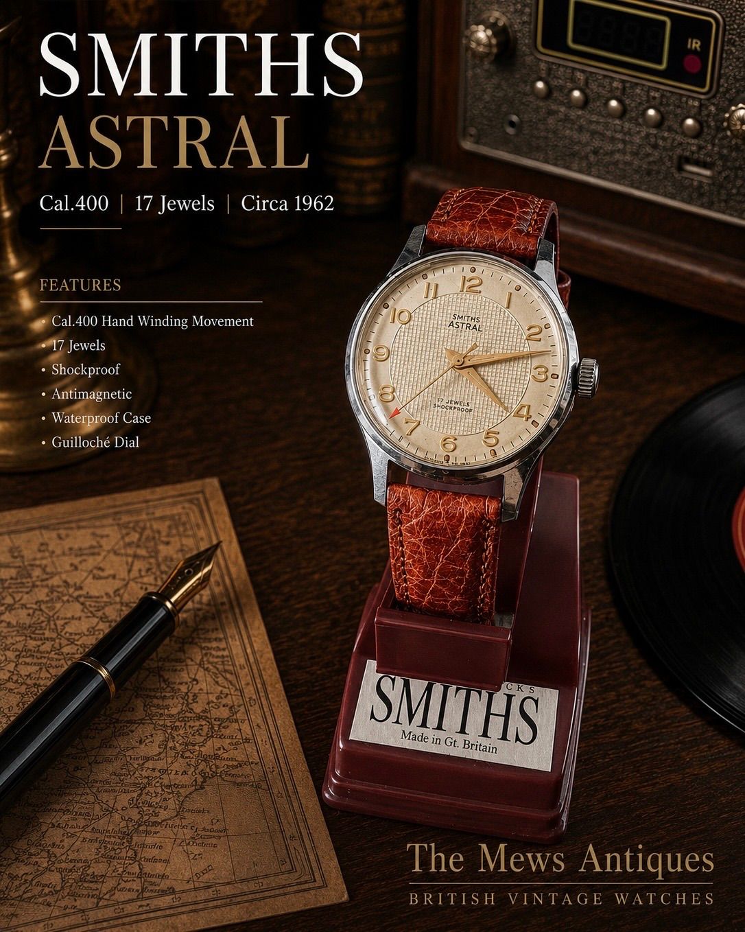 【美品・希少文字盤】Smiths Astral ｜ Cal.400 ｜ 17石 ｜ 英国製 ｜ 手巻き腕時計