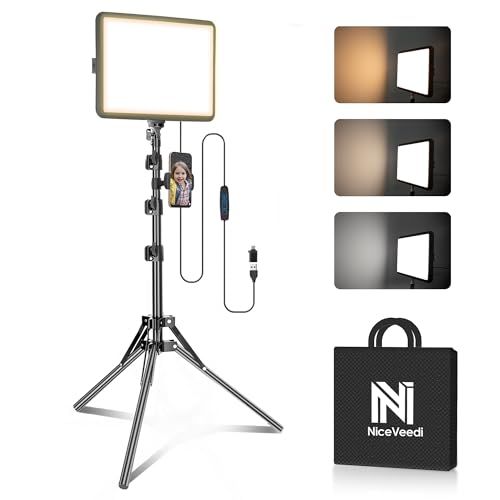 【新品】NiceVeedi 撮影用ライト LEDビデオライト 写真スタジオ撮影 2800-6500K三色調光可能な照明撮影ライトキット 152cm調節可能な三脚とスマホホルダー付き 持ち込みやすい収納バッグ付き YouTube/会議/動画/生放送/ゲーム実況/