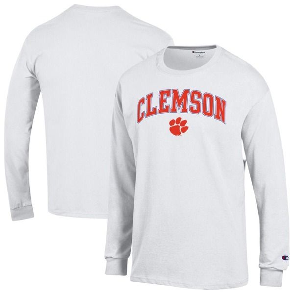 チャンピオン メンズ トップス Tシャツ ロゴ MensChampion White Clemson Tigers Arch Over Logo Long Sleeve TShirt White ホワ
