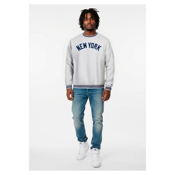 チャンピオン メンズ アウター パーカー・スウェット シャツ Mens Champion Heather Gray New York Yankees Reverse Weave Sweatshirt