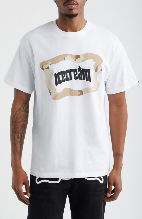 アイスクリーム メンズ トップス Tシャツ コットン グラフィック ICECREAM Taupe Cotton Graphic TShirt White ホワイト