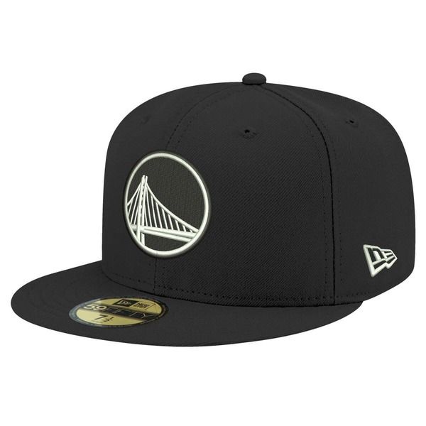 ニューエラ メンズ アクセサリー 帽子 Mens New Era Black Golden State Warriors Black White 59FIFTY Fitted Hat Black ブラ