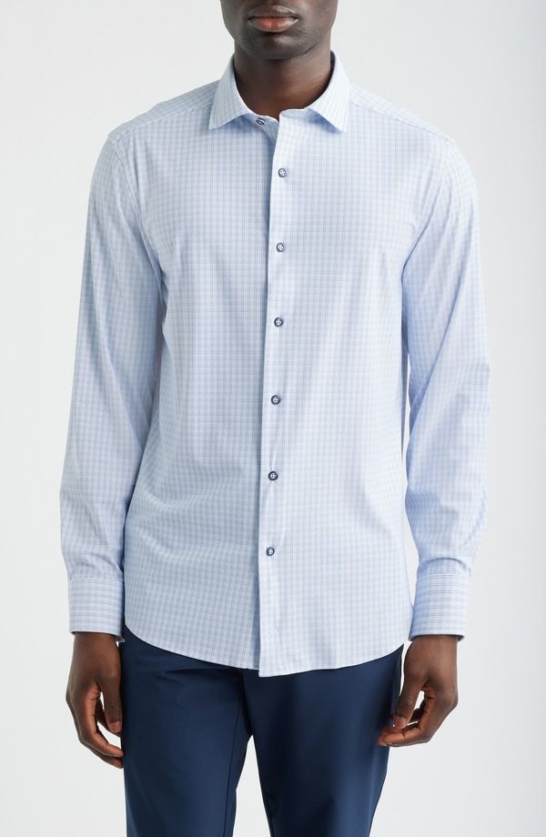 ジョンストンアンドマーフィー メンズ トップス シャツ ニット Johnston Murphy XC Motion Microchecknit ButtonUp Shirt White Navy Gr