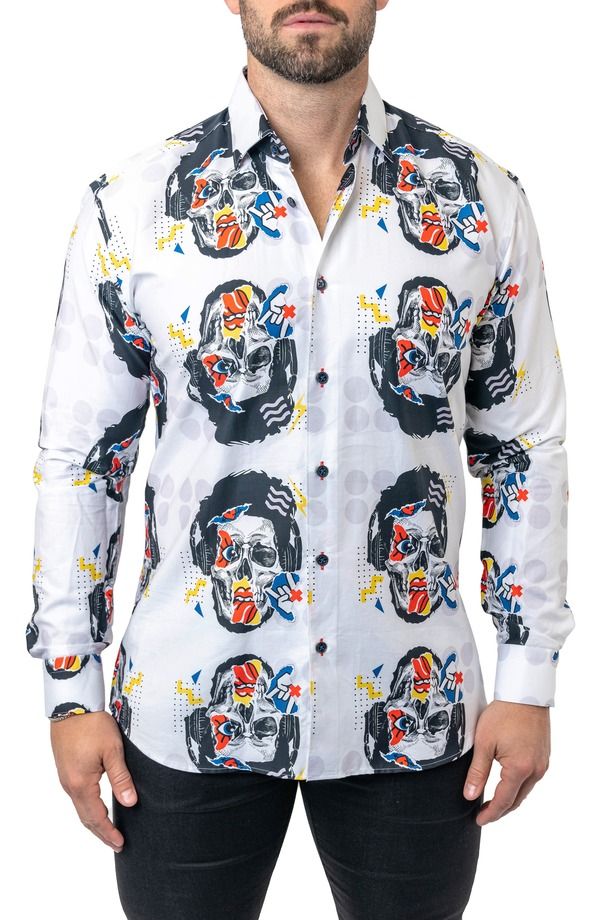 マセオ メンズ トップス シャツ Maceoo Fibonacci Stretchskullpuppet Performance ButtonUp Shirt White ホワイト