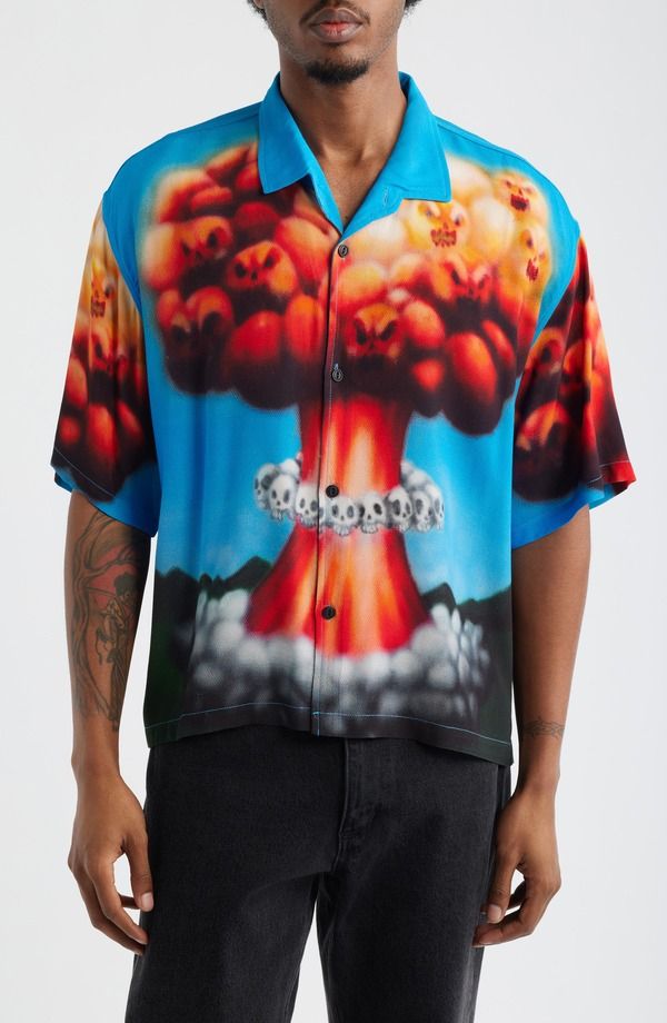ブレインデッド メンズ トップス シャツ グラフィック Brain Dead Explosion Graphic ButtonUp Shirt Blue Multi ブルー