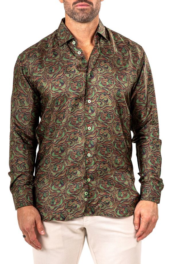マセオ メンズ トップス シャツ Maceoo Fibonacci Marthyr 0244 Contemporary Fit ButtonUp Shirt Green グリーン