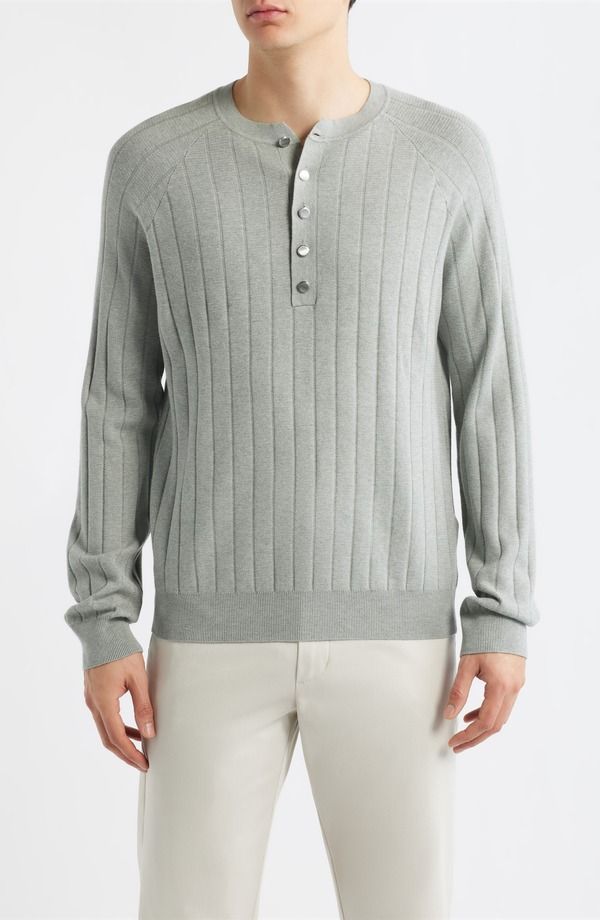 レイス メンズ トップス Tシャツ リブ セーター Reiss Andres Ribbed Henley Sweater Sage Green グリーン