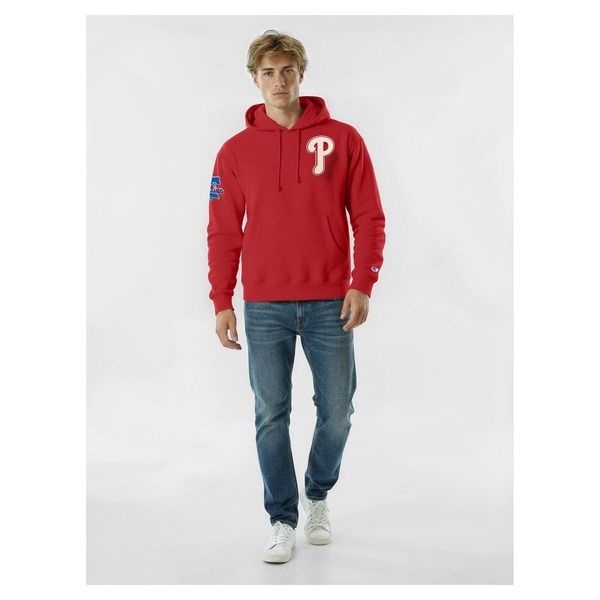 チャンピオン メンズ アウター パーカー・スウェット Mens Champion Red Philadelphia Phillies Reverse Weave Chenille Hoodie Red