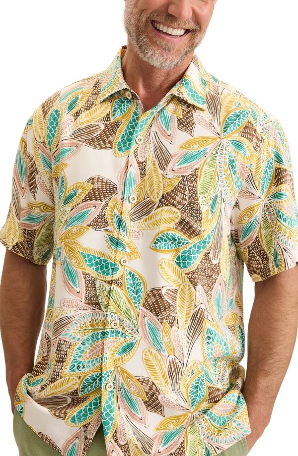 トッミーバハマ メンズ トップス シャツ シルク Tommy Bahama Fuego Tropicshort Sleeve Silk ButtonUp Shirt Coconut