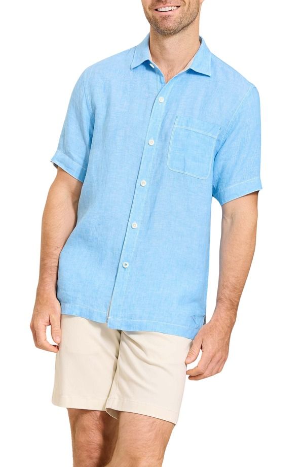トッミーバハマ メンズ トップス シャツ リネン Tommy Bahama Paradise Breezer Short Sleeve Linen ButtonUp Shirt Glass Bead