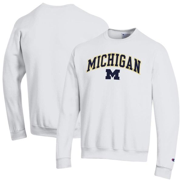 チャンピオン メンズ アウター パーカー・スウェット シャツ ロゴ MensChampion White Michigan Wolverines Arch Over Logo Pullover Swe