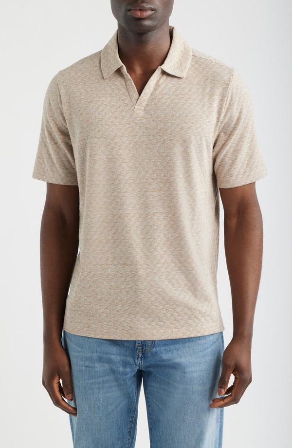 ジョンストンアンドマーフィー メンズ トップス ポロシャツ Johnston Murphy Basketweave Johnny Collar Polo Tan タン