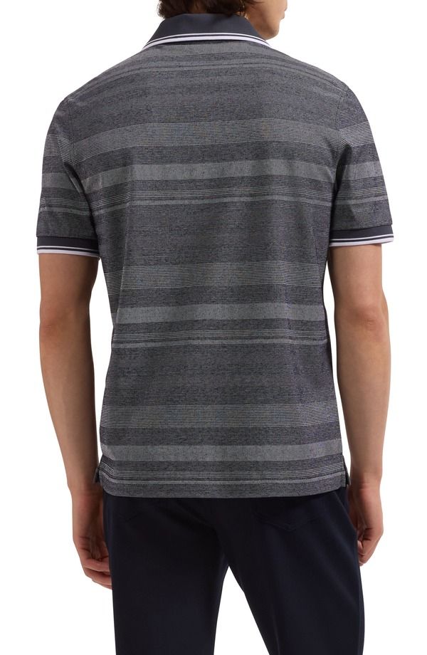 ブガッチ メンズ トップス ポロシャツ Bugatchi Textured Stripe Johnny Collar Polo Navy ネイビー