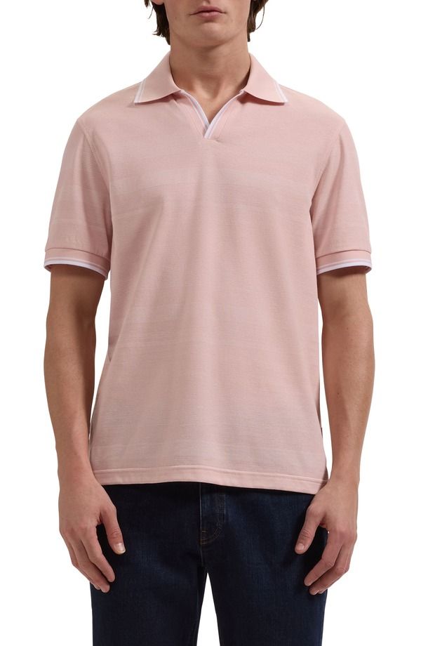 ブガッチ メンズ トップス ポロシャツ Bugatchi Textured Stripe Johnny Collar Polo Dusty Pink ピンク
