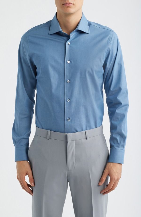 ザネッラ メンズ トップス シャツ コットン Zanella Bassano Tailored Fit Solid Stretch Cotton Twill Dresshirt Blue ブルー