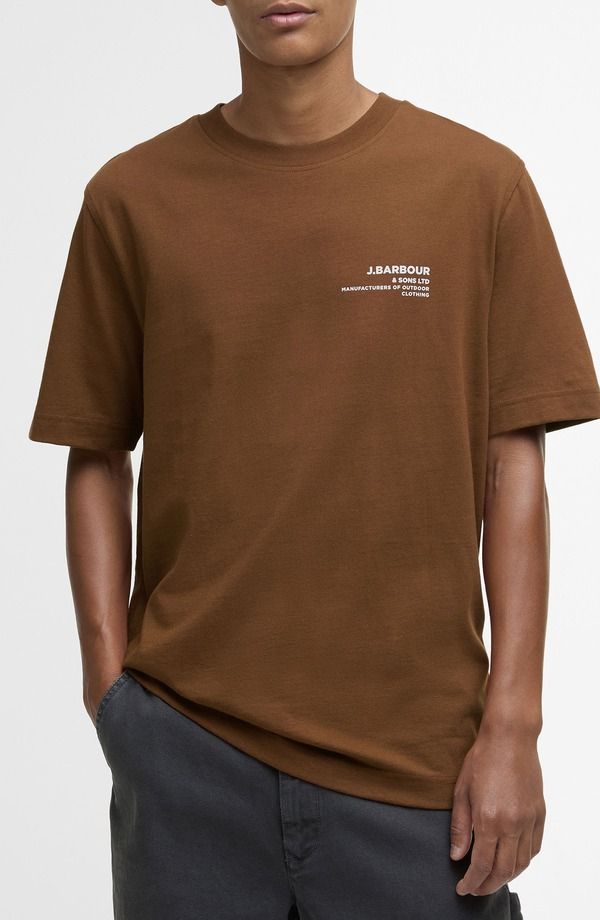 バブアー メンズ トップス Tシャツ コットン グラフィック Barbour Parkend Photo Cotton Graphic TShirt Umber