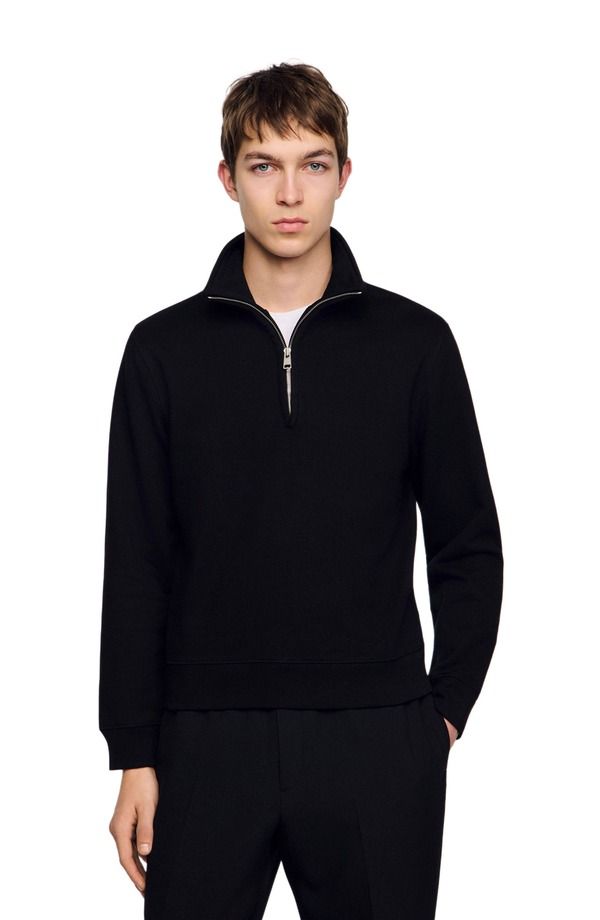 サンドロ メンズ アウター パーカー・スウェット シャツ コットン SANDRO Cotton sweatshirt Black ブラック