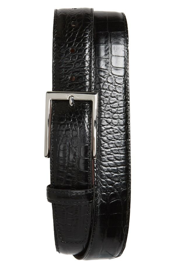 トリノ メンズ アクセサリー ベルト レザー Torino Gator Grain Embossed Leather Belt Black ブラック