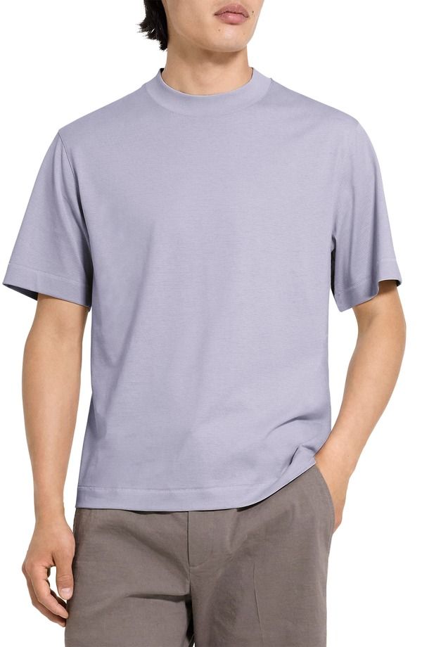 セオリー メンズ トップス Tシャツ コットン Theory Relaxed Stripe Cotton Blend TShirt Gray Lilac グレー
