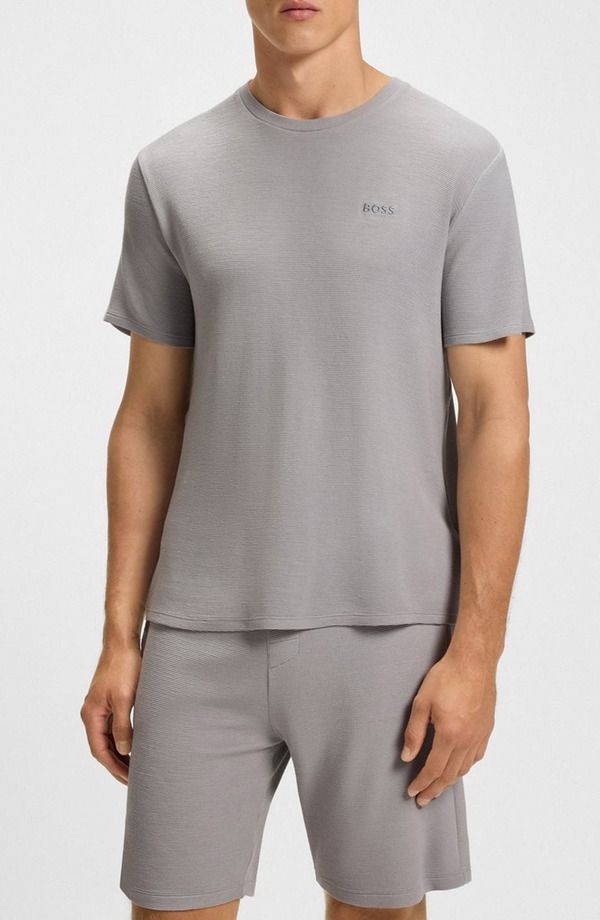 ボス メンズ トップス Tシャツ リブ BOSS Ribbed Stretch Modal Pajama TShirt Light Pastel Grey グレー