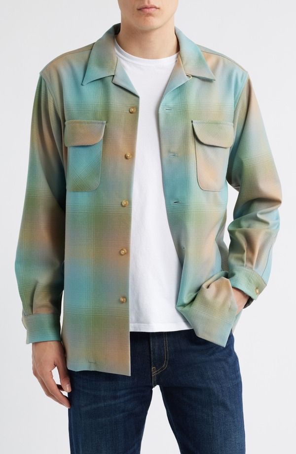 ペンドルトン メンズ トップス シャツ ウール Pendleton Board Plaid Lined Wool ButtonUp Shirt Green Tan Ombre グリーン