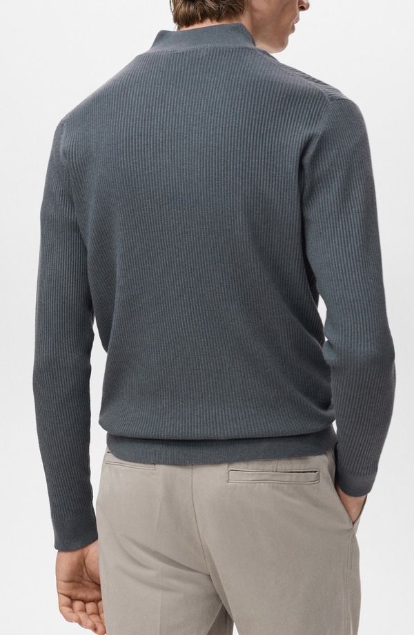 マンゴ メンズ アウター ニット・セーター ハーフジップ MANGO Rib Quarter Zip Sweater Dark Grey グレー マンゴ メンズ アウター ニット・セーター ハーフジップ MANGO Rib Quarter Zip Sweater Dark Grey グレー