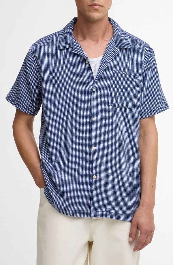 バブアー メンズ トップス シャツ コットン Barbourudbek Geo Jacquard Cotton Camp Shirt Navy ネイビー