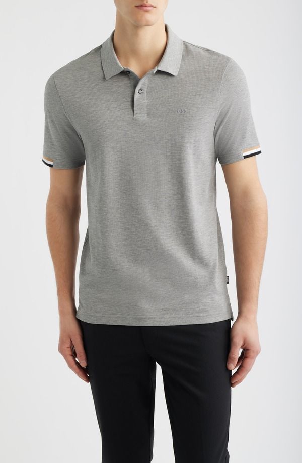 ボス メンズ トップス ポロシャツ コットン BOSS Parlay Cotton Piqu Polo Silver シルバー