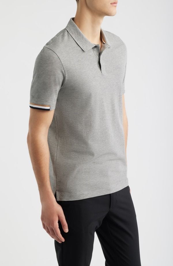 ボス メンズ トップス ポロシャツ コットン BOSS Parlay Cotton Piqu Polo Silver シルバー