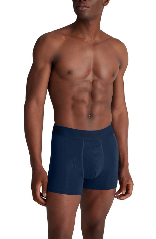 トミージョン メンズ アンダーウェア ボクサーパンツ Tommy John Second Skin Luxe Rib 4Inch Boxer Briefs Dress Blues
