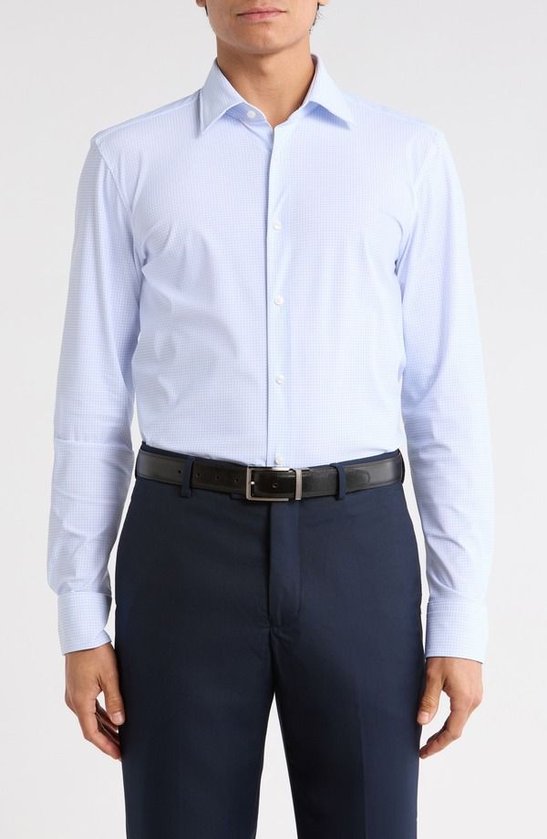 ボス メンズ トップス シャツ スリムフィット BOSS Hankent Slim Fit Performance Stretch Dresshirt Light Pastel Blue ブルー