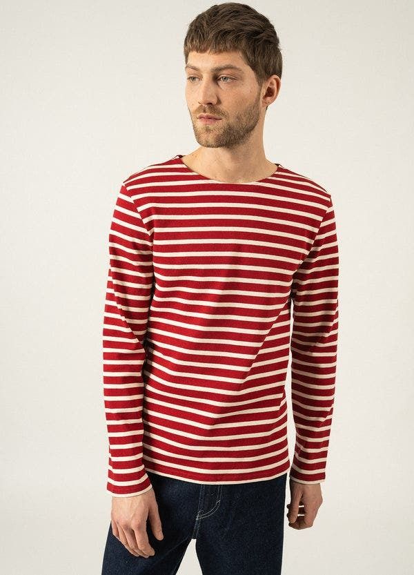 セイントジェームス レディース トップス シャツ Saint James MERIDIEN MODERNE Original Heavyweight Breton Shirt MaroonEcru エ