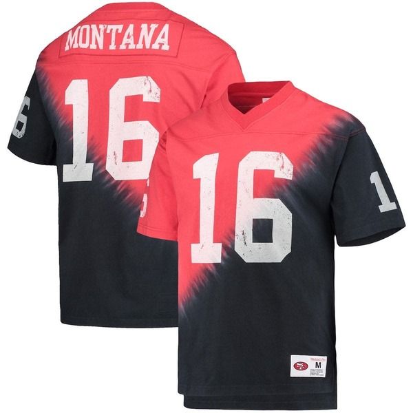 ミッチェルネス メンズ トップス Tシャツ Vネック Mens Mitchell Ness Joe Montana BlackRed San Francisco 49ers Retired Playe