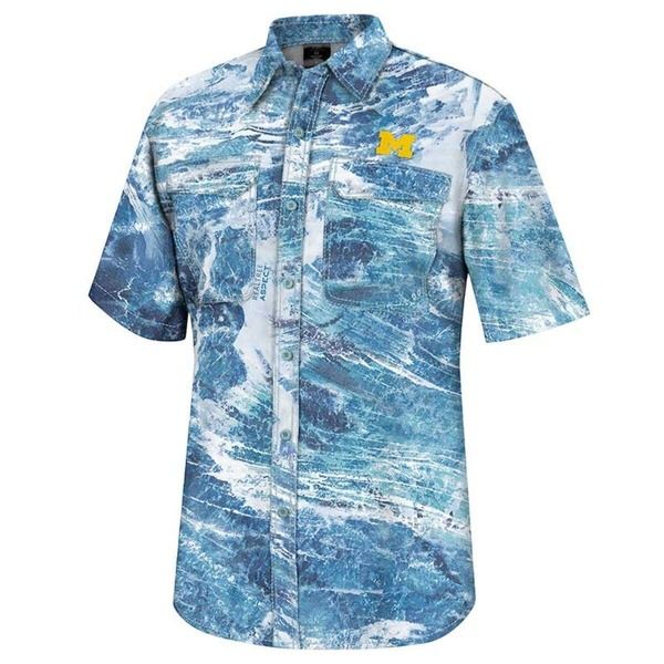 コロシアム メンズ トップス シャツ Mens Colosseum Blue Michigan Wolverines Realtree Aspect Charter FullButton Fishin