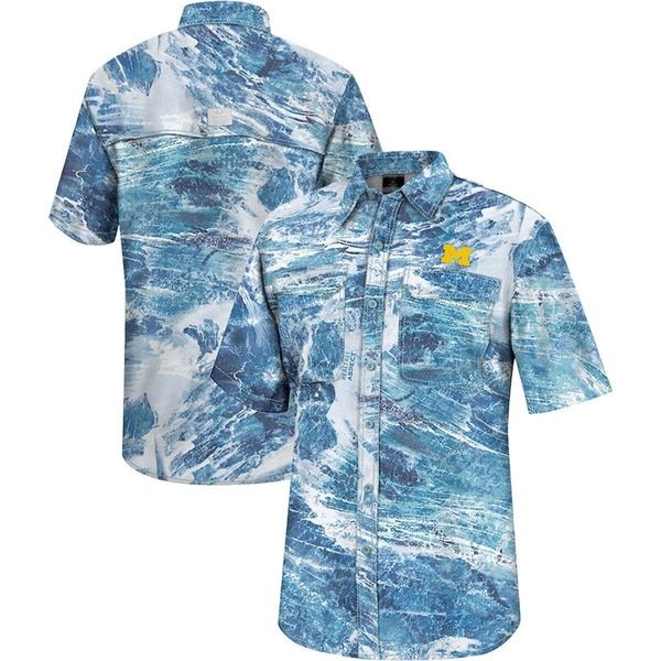 コロシアム メンズ トップス シャツ Mens Colosseum Blue Michigan Wolverines Realtree Aspect Charter FullButton Fishin