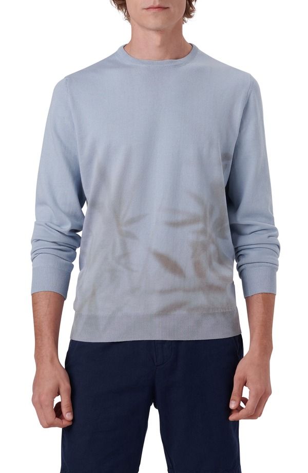 ブガッチ メンズ アウター ニット・セーター プリント コットン Bugatchi Leaf Print Cotton Sweater Air Blue ブルー