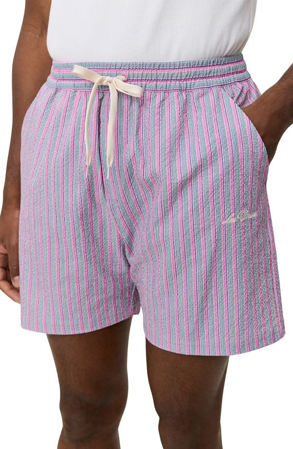 レ ドゥ メンズ 水着 ハーフパンツ・ショーツ ショートパンツ Les Deux Stripe Seersucker Swim Shorts Crocus Pink ピンク