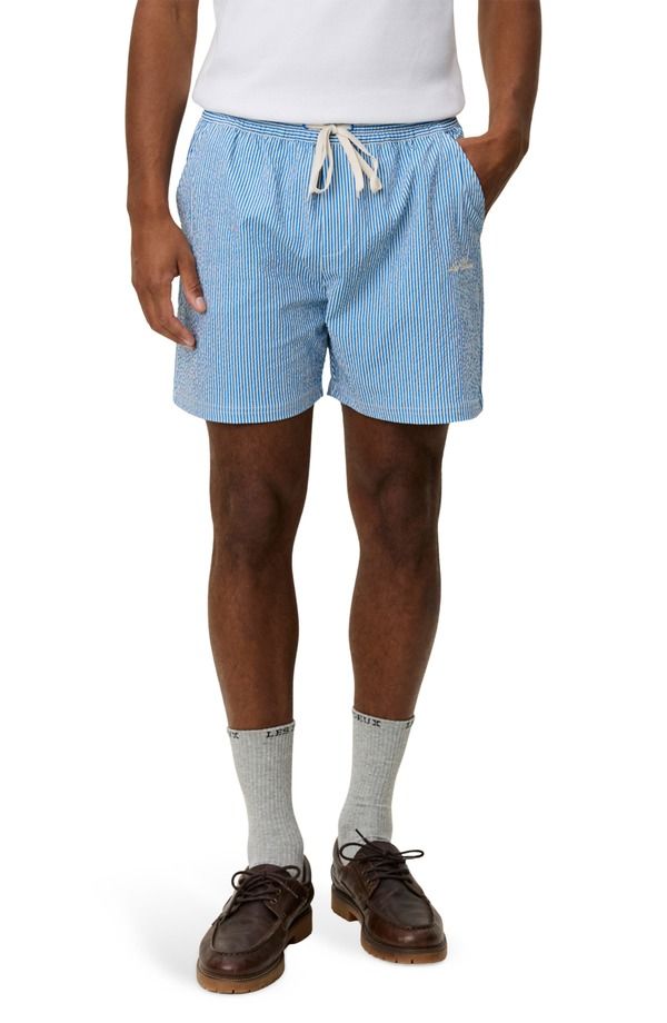 レ ドゥ メンズ 水着 ハーフパンツ・ショーツ ショートパンツ Les Deux Stripe Seersucker Swim Shorts Palace Blue ブルー