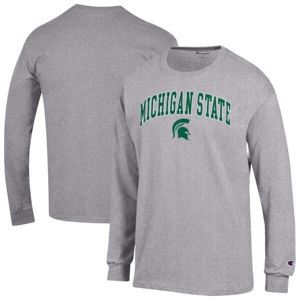 チャンピオン メンズ トップス Tシャツ ロゴ MensChampion Heather Gray Michigan State Spartans Arch Over Logo Long Sleeve