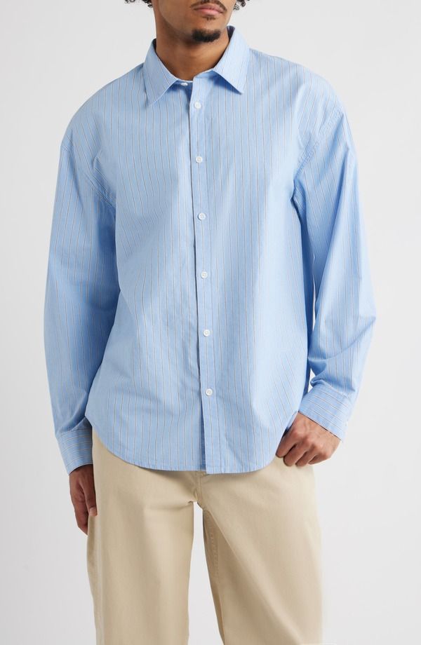 ビーピー メンズ トップス シャツ コットン BP Oversize Cotton ButtonUp Shirt Blue Dual Stripe ブルー
