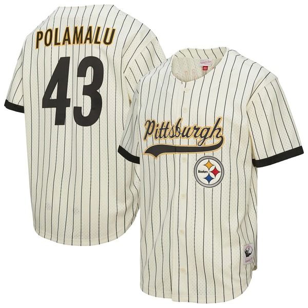 ミッチェルネス メンズ トップス シャツ メッシュ ジャージー Mens Mitchell Ness Troy Polamalu Cream Pittsburgh Steelers Name Numb