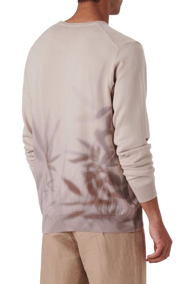 ブガッチ メンズ アウター ニット・セーター プリント コットン Bugatchi Leaf Print Cotton Sweater Almond