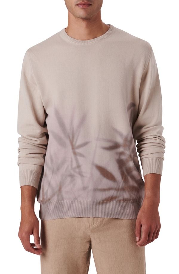 ブガッチ メンズ アウター ニット・セーター プリント コットン Bugatchi Leaf Print Cotton Sweater Almond