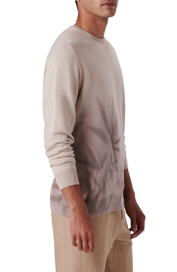 ブガッチ メンズ アウター ニット・セーター プリント コットン Bugatchi Leaf Print Cotton Sweater Almond